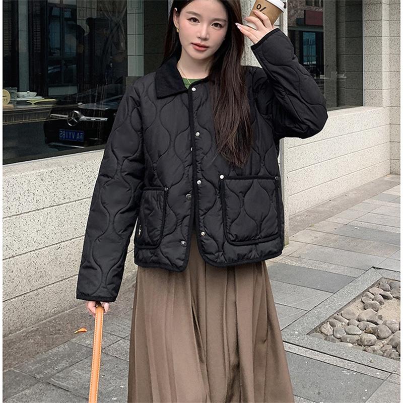 Winter Women's Embroidered Teddy Bear Splicing Lapel Short Cotton Jacket S-XL