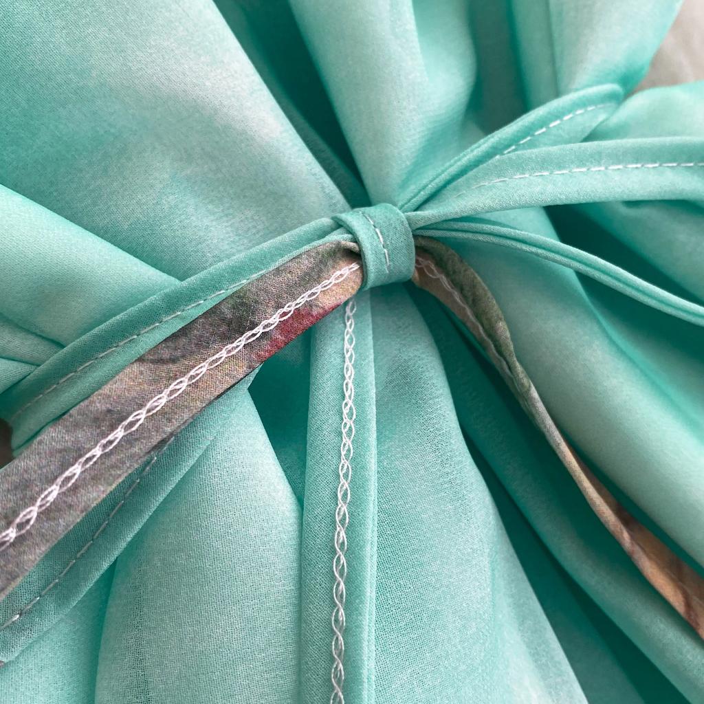 Temperament Stehkragen Kurze Flare Ärmeln Kleid Frauen Hohe schlanke Taille Robe 2024 Neue Tinte Printr schnüren up Frau Kleider