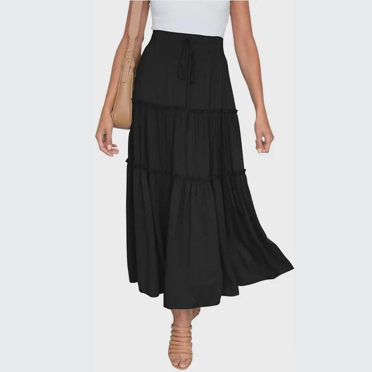 European and American Women's Bohemian High-Waist A-Line Pleated Skirt