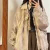 Women's Corduroy Patchwork Jacket - Retro Turn-Down Collar, Distressed High Street Style, 2025 Spring/Autumn Trend