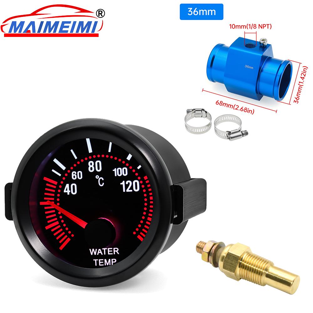 52mm Car Gauge  Water Temp Temperature Gauge 40~120 ℃ With White Backight 26-40MM Water Temp Adapter Joint Pipe