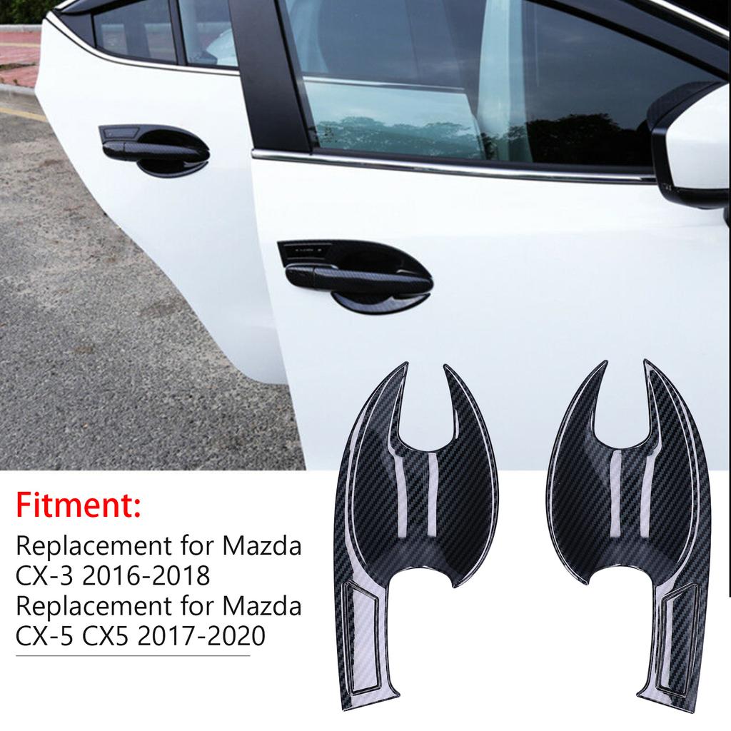 4PCS Car Door Handle Bowl Cover Accessories Replacement for Mazda CX‑3 2016‑2018Carbon Fiber Style
