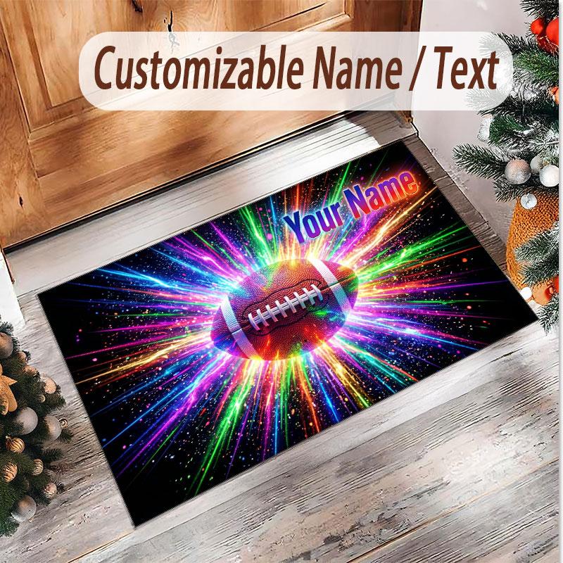 American Football Theme Soft Crystal Velvet Rug Custom Name & Text Print Non Slip Floor Rug for Bedroom Living Room