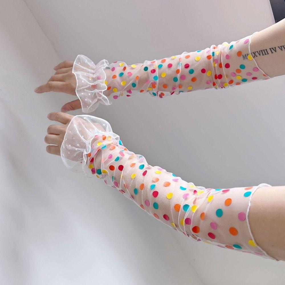 Bow Mesh Sunscreen Sleeves Breathable Bridal Gloves Sweet Long Fingerless Gloves Sun Blocking