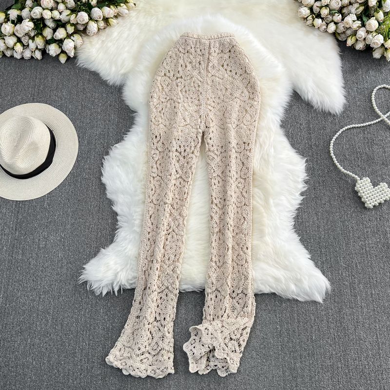 

Beach Pants for Seaside Holiday K-style High Waist Hollowed Leisure Beige One size