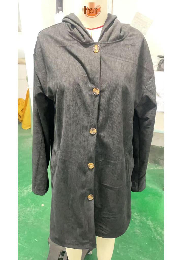 2025 Women's European & American Corduroy Hooded Loose Casual Cardigan Jacket