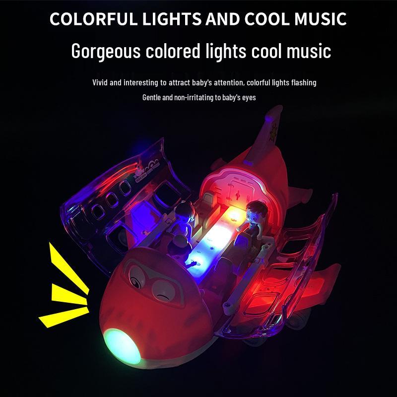 Electric Q-Cute Passenger Airplane Toy with Music & Lights - 360° Rotating Children's Car