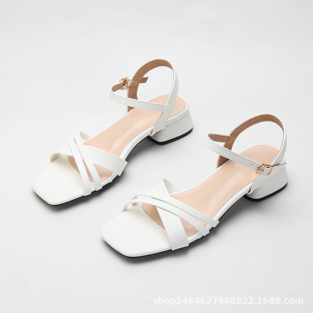 Women's summer new cross-strap thick heel open-toe fashion versatile one-word strap high-heeled sandals