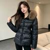 Winter new slim and thin fashion cotton-padded clothes women's short waist hooded fur collar