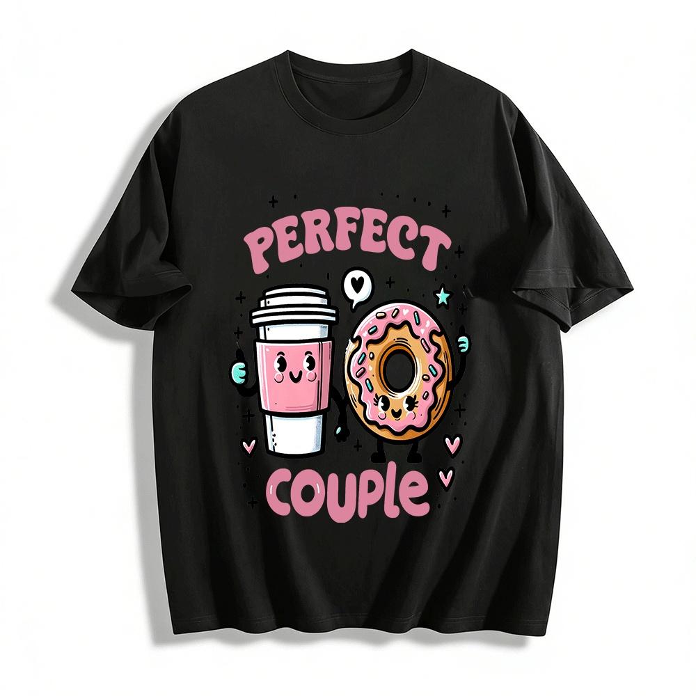

Perfect Couple Coffee Donut Graphic Casual Tee Pure cotton T-shirt XXS