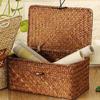 Hand-Woven Straw Storage Box with Lid Natural Rattan Organizer Basket for Home Office Decor Vintage Style Decorative Bin