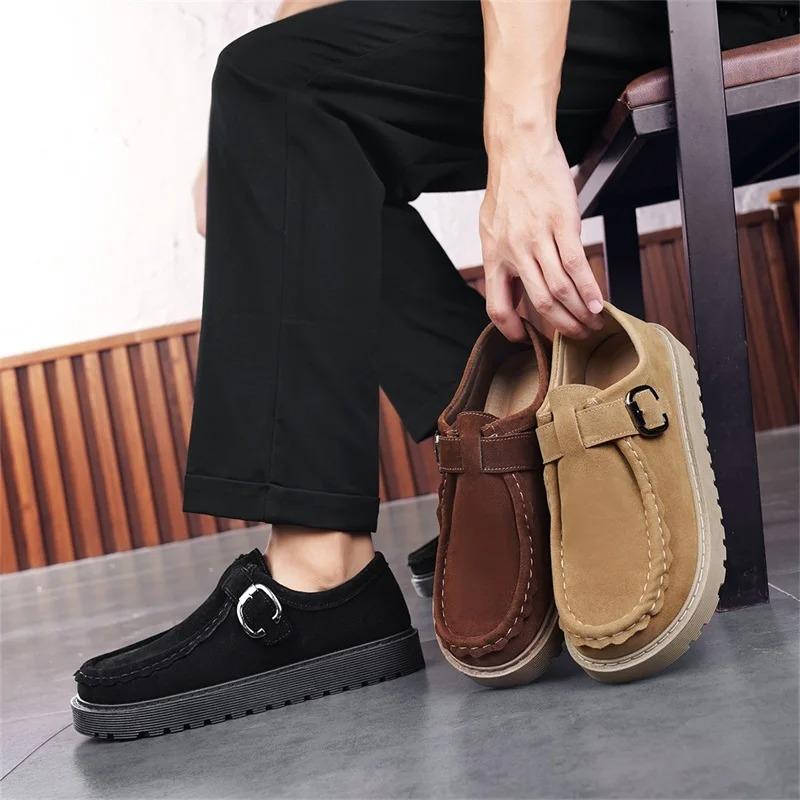 Fashion Men's Shoes 2026New Suede Casual Shoes Comfortable Thick Soled Loafers Slip-On Driving Shoes for Men Vulcanized Footwear