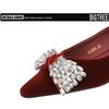 3cm Single Shoes For Women Velvet Rhinestone Bow Heel Women Shoes Temperament Pointed Tip Banquet Low-Riding Shoes Zapatos Mujer