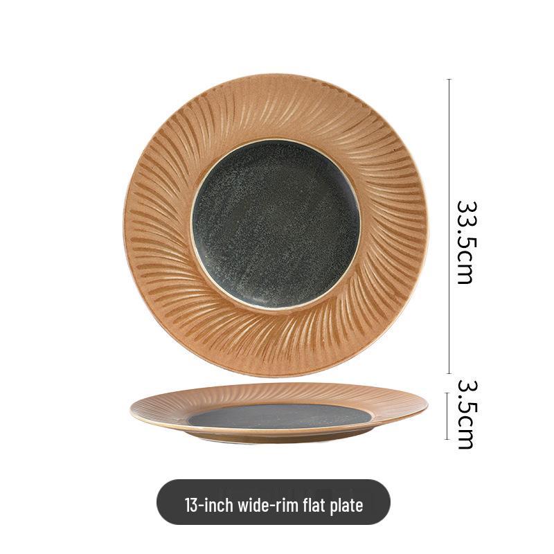High-End Multi-Color Ceramic Dinnerware Set: Western Plates, Soup Bowls, Salad Bowls, and Wide-Edged Flat Plates for Commercial Use.