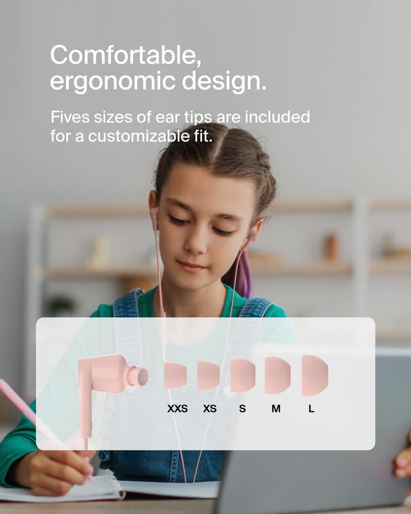 Belkin SoundForm Wired Earphones USB-C Microphone In-Ear Headphones Pink Compatible with iPhone 16 iPad Mini Galaxy S24 Android Devices