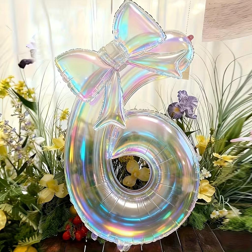 2pcs Colorful Transparent Digital Balloon 0-9 Colorful Bow Balloon, Used for Birthday Parties and Anniversary Decoration