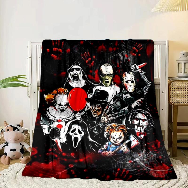 Horror Movie Characters Collage Blanket Flannel Blanket for bed, sofa, Camping, Hiking, Picnic Essentials, gift for family Fan gifts