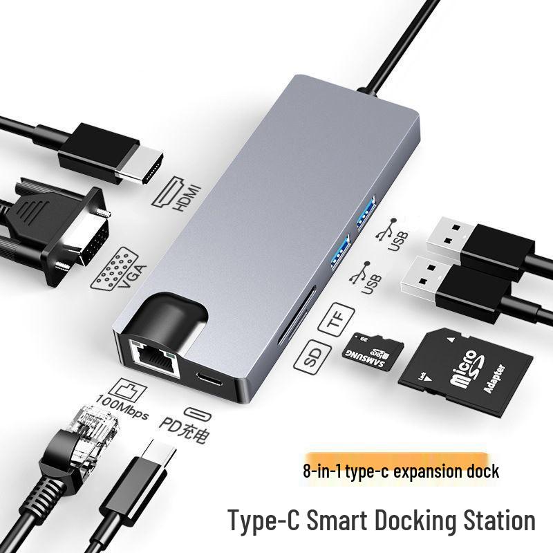 8-in-1 Expansion Dock for Apple Laptops: Multi-Port Hub with USB, Network, Type-C, and Card Reader Support