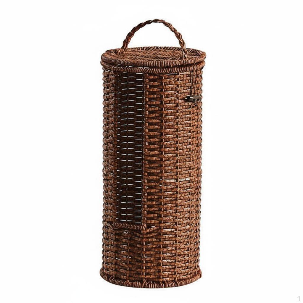 Portarotolo di Carta Igienica in Rattan Design Cestino Rotondo Intrecciato Resistente alla Polvere con Coperchio