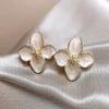 Hibiscus Dropped Glaze Flower Stud Earrings for Women Girl French Vintage Fashion Accessories Wedding Romantic Zircon Gifts