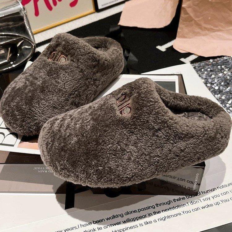 

Xiaoxiangfeng bag head half slippers women s outer wear 2025 autumn and winter new thick-bottomed comfortable lazy fluffy cotton slippers tide 40 серый