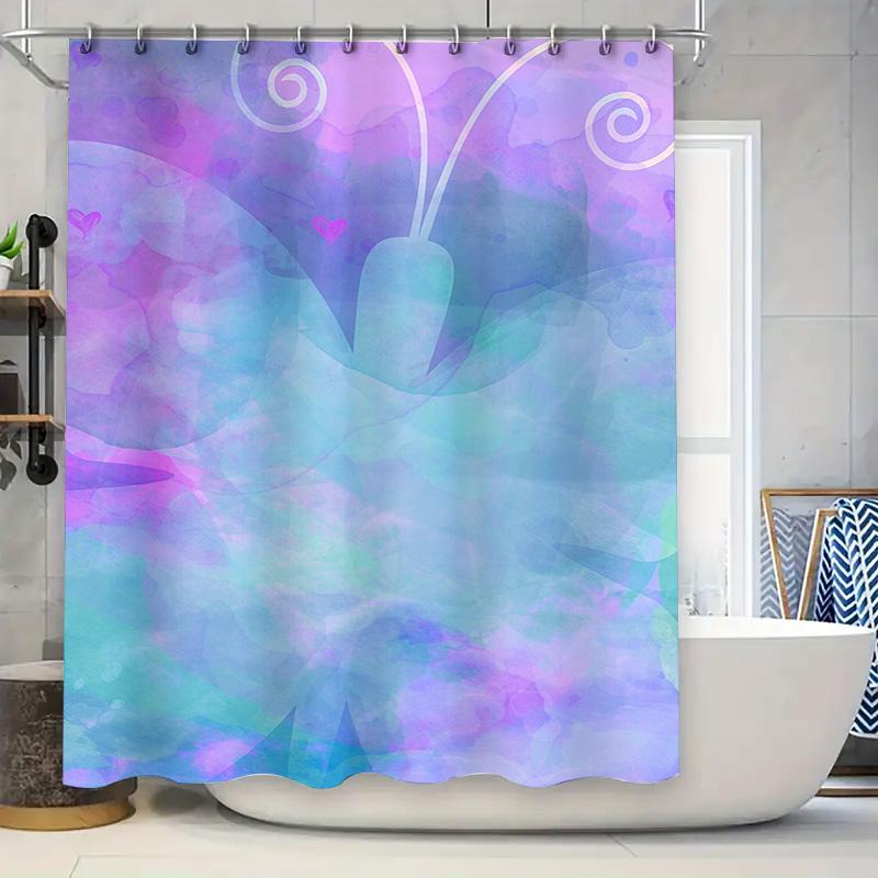

Whimsical Floral Shower Curtain Pastel Blue Pink Lavender Swirl Design For Bathroom Decorate. W60H190(CM)-1 Pcs