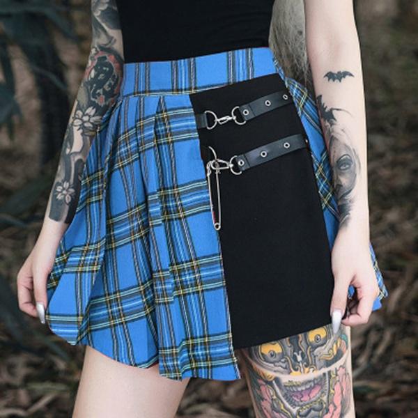 Cool Girl Pleated Skirts Medieval Gothic Style Scottish Kilt Skirt Plaid Skirt Plus Size S-5XL
