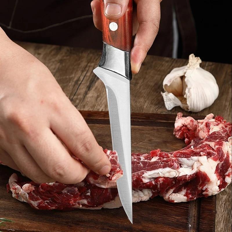 Meat Cleaver Chef Knife Stainless Steel Boning Knife Sharp Slaughtering Sheep Pig Fish Fruit Vegetable Knives with Sheath Kitchen Tool
