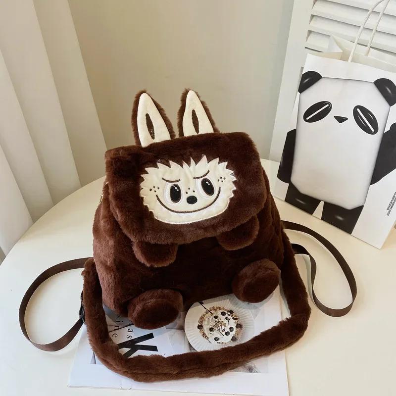 42cm Cartoon Labubu Rabbit Backpack Plush Doll Animal Labu Plush Toy Cute Labu Rabbit Dolll Soft Stuffed Backpack for Girl Gifts