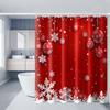 Christmas Red Background Snowflake Ball Print Shower Curtain, High Quality Polyester Fabric with Hooks