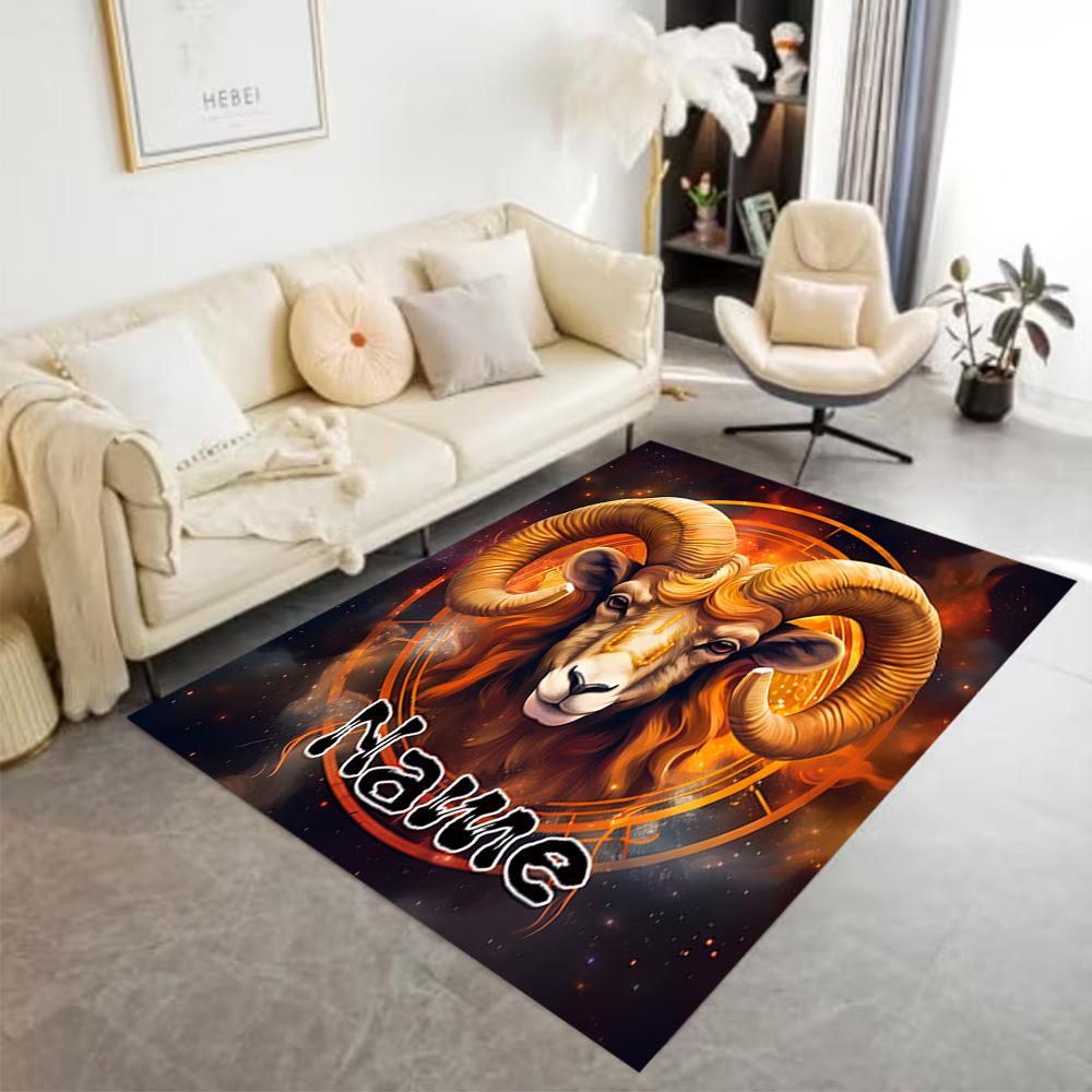 Aries Zodiac Portrait Customized Name Area Rug Design for Kitchen Dining Room Entryway Balcony Antislip Carpet Office home decor