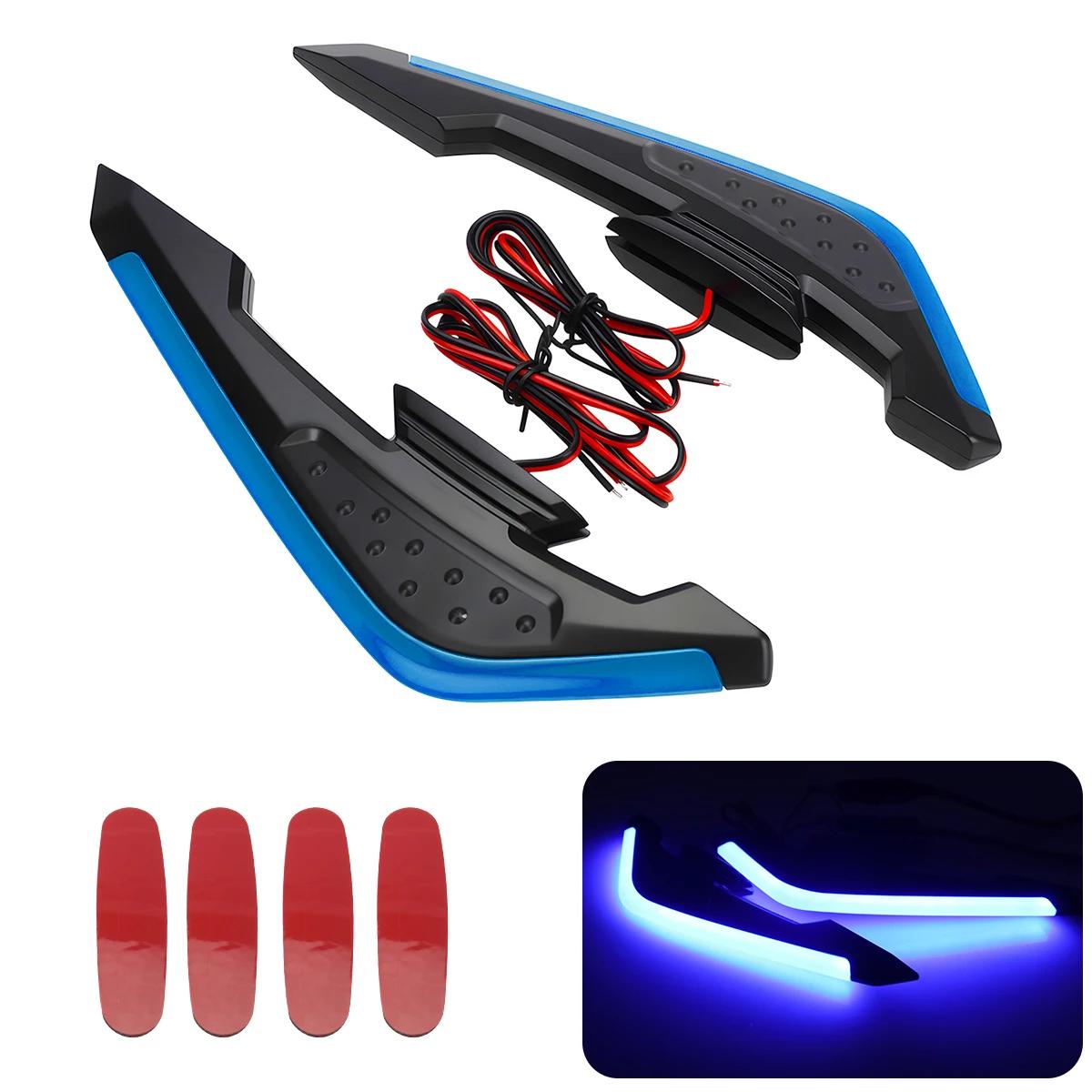 Motorcycle Front Side Spoiler Winglets With LED Light Universal Spoiler Lamps Modified Motorcycle Decorative Accessories 12V синий