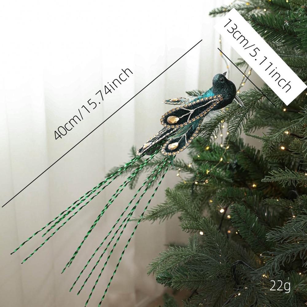 

Realistic Glitter Christmas Brid Ornaments Glitter Simulate Simulation Bird Decor With Clip Feather Christmas Tree Decoration зелений