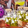 Halloween Drinking Cup with Lid and Straw 18.7oz/550ml Canned Glass Cup Cute Kawaii Coffee Cup Juice Water Cup Milk