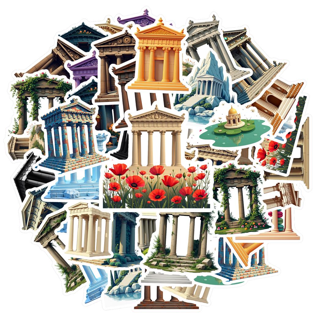 35-150pcs Ancient Greek Architecture Stickers Vintage Aesthetic Sticker Graffiti Diy Laptop Luggage Decals History Buffs Gift