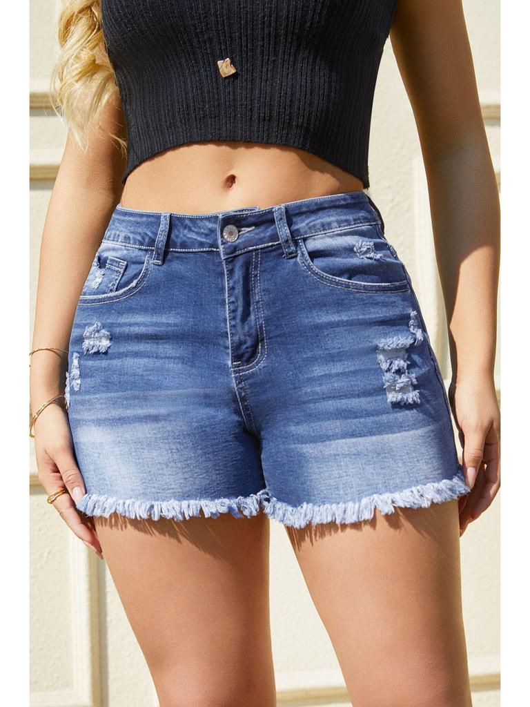 2025 Women's Low Waist Ripped Denim Shorts with Frayed Hem - European American Style Sexy Jeans Hot Pants