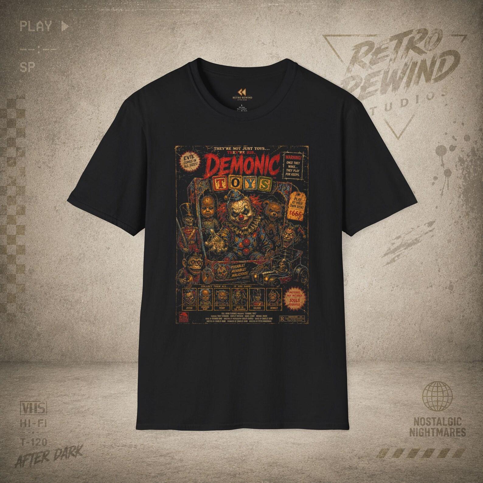 Demonic Toys Horror Poster T-Shirt | Retro Creepy Toy Art XL
