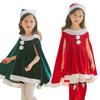 Cute Santa Claus Poncho Cape with Hat for Kids and Girls, Red and Green, Fluffy Santa Outfit, Perfect for Christmas, Parties, New Year's Parties,