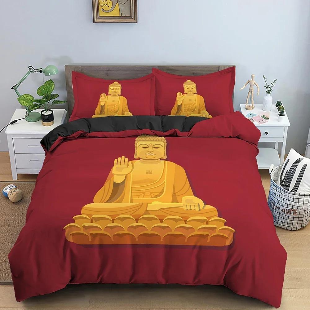 Buddha Statue Duvet Cover Buddhism Printed Bedding Set Comforter Covers Twin King Quilt Cover With Pillowcase Bedclothes