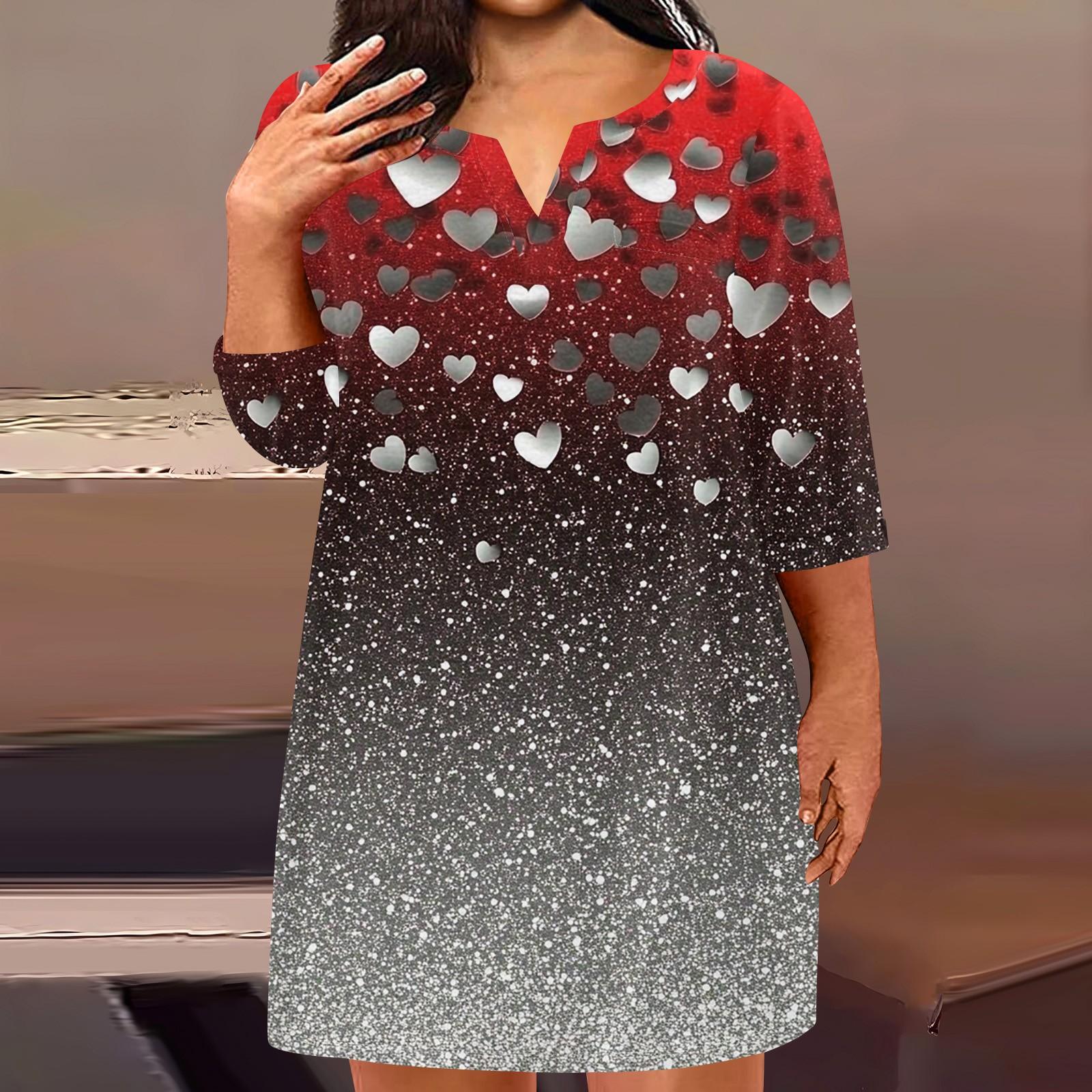 

Женское модное платье больших размеров с V-образным вырезом и рукавом три четверти, повседневное, с принтом «Любовь» и карманами XL серебряный