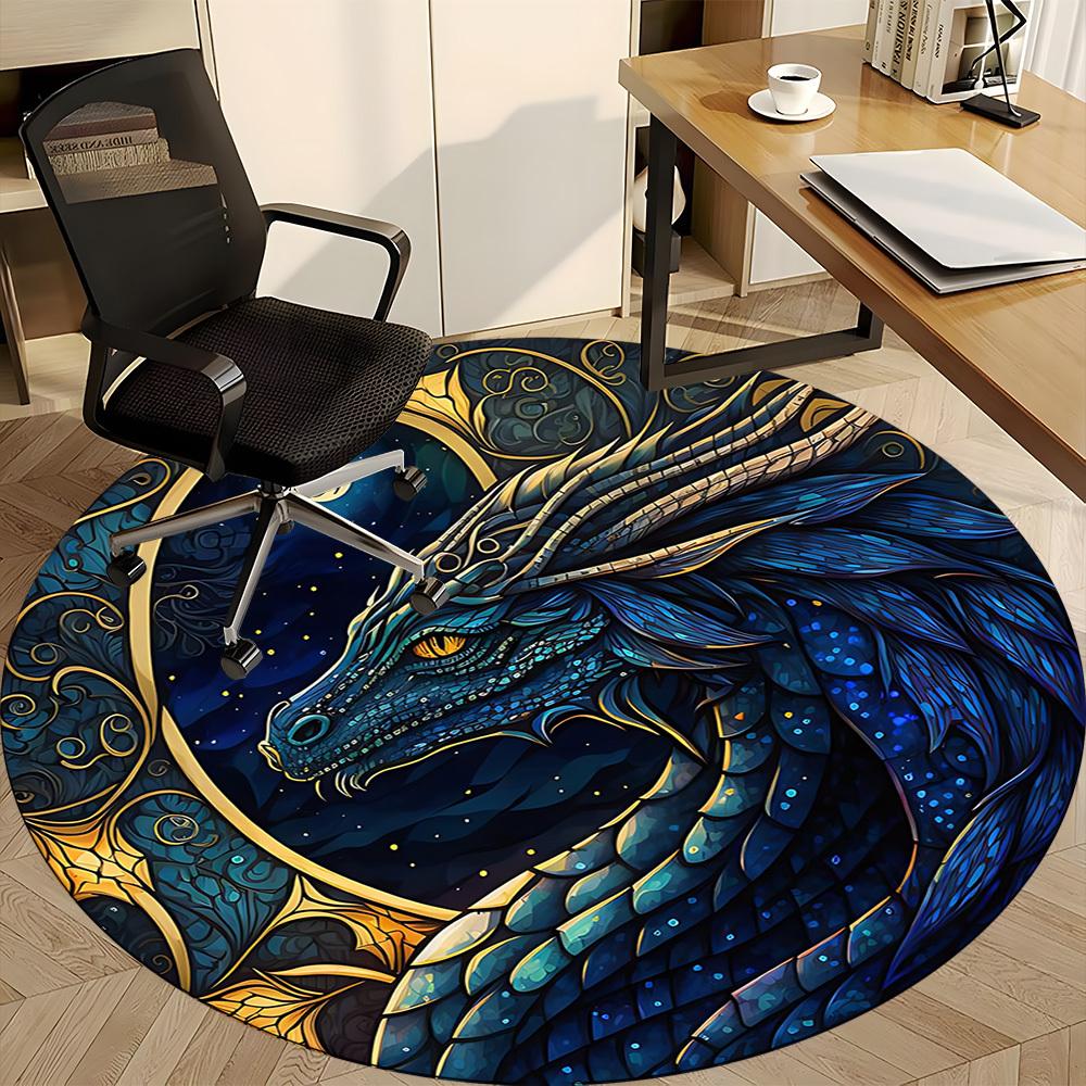 1pc Dragon Fantasy Office Round Area Rug, Under Office Chairs Bedroom Living Room Home Decor, Room Deco