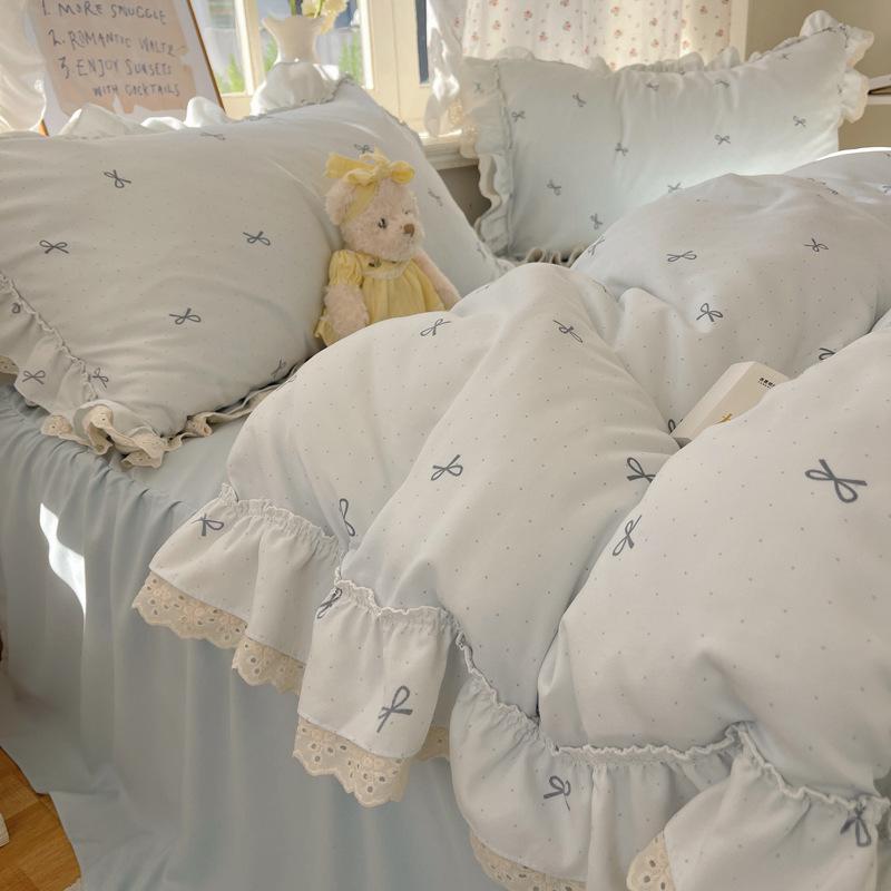 Double Yarn Princess Wind Lace Bedding Four-piece Set Skin-friendly Breathable Washed Sheets Quilt Cover Pillowcase
