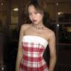 European and American Style Autumn and Winter New Women's Clothing Solid Color Slim-fitting High-waisted Fashion One-word Collar Plaid Dress Women
