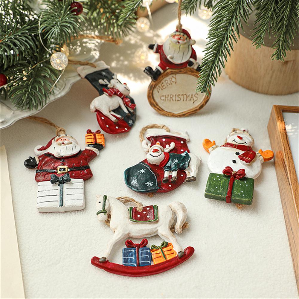

Retro Christmas Tree Decor Colorful Resin Snowman Santa Clause Christmas Tree Pendant Ornaments 2025 New Year Decor Kid Gift