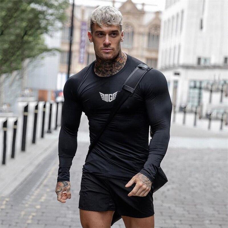 Muscleguys Podzim Nová móda Tričko Tričko Crew Neck Pullover Slim Fit Top