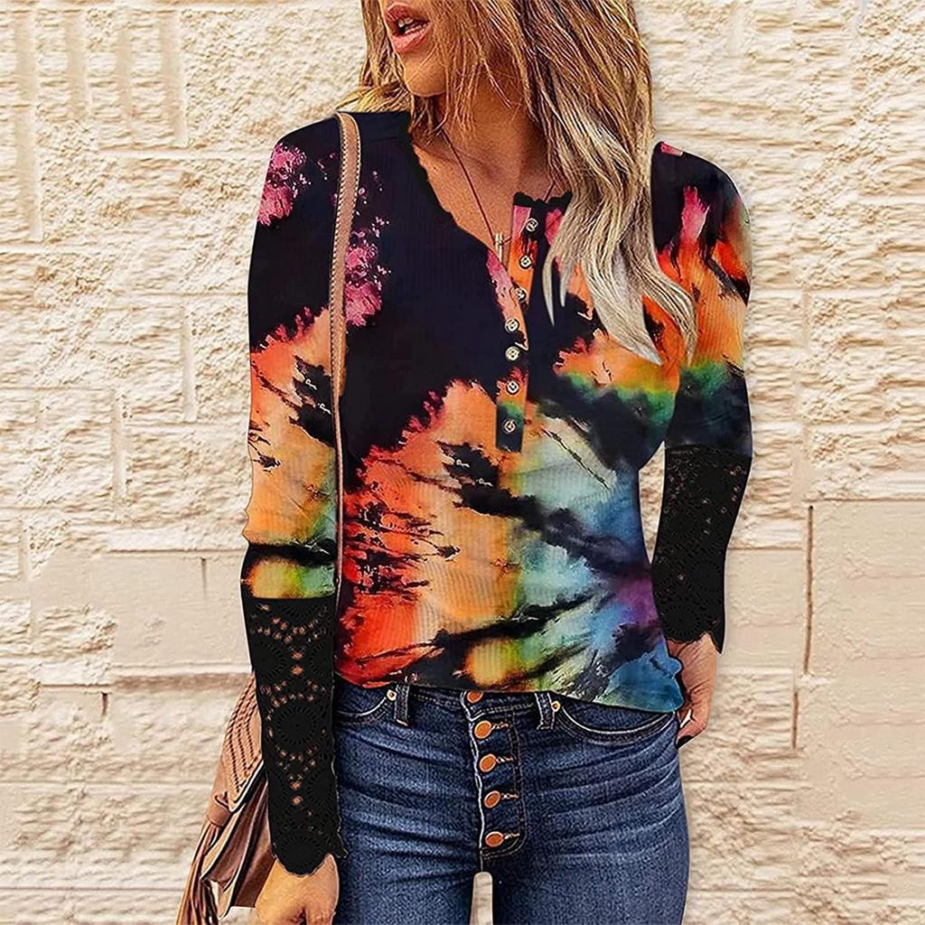 Ladies Casual Round Neck Pullover Striped Lace Hollow Stitching Spring And  Long Sleeves