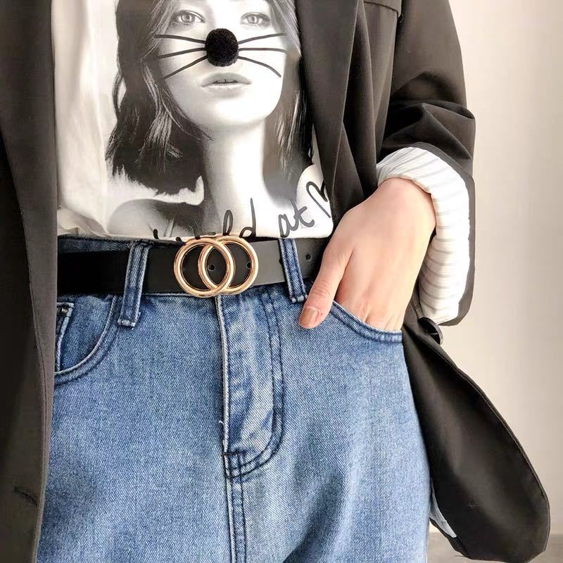 New Ins European and American Double G Buckle Belt for Women, Decorated Denim Student Belt, Versatile Belt for Ladies