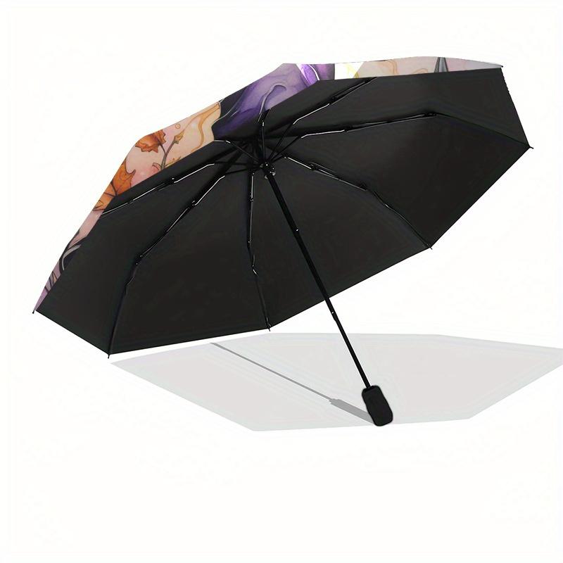 Halloween Pumpkin with Witch Hat Stained WindowUmbrella, Portable 3-Fold Compact Umbrella,Christmas Gift ES458