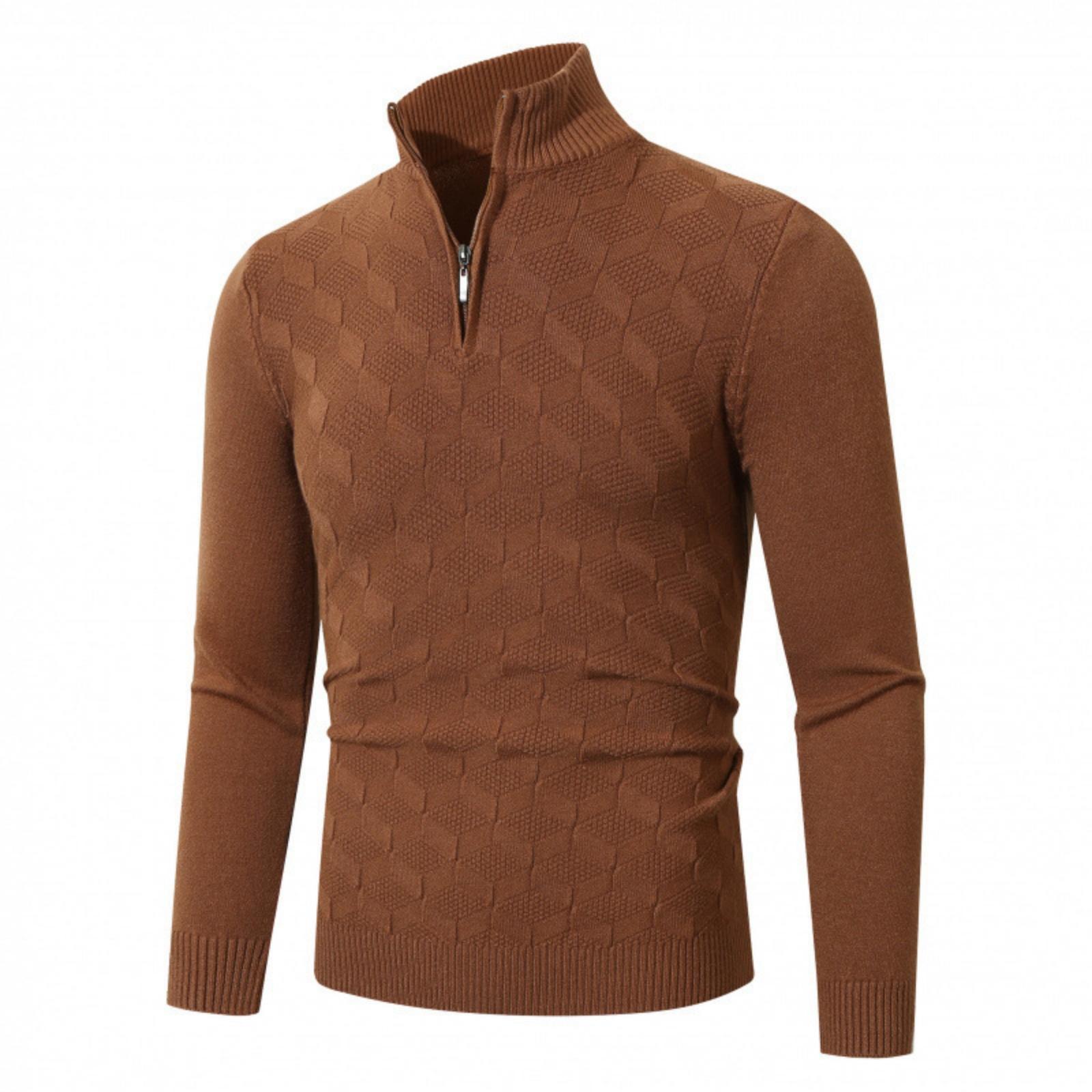 

Мужской повседневный однотонный вязаный свитер на полумолнии со стойкой, мужской теплый флисовый вязаный пуловер M