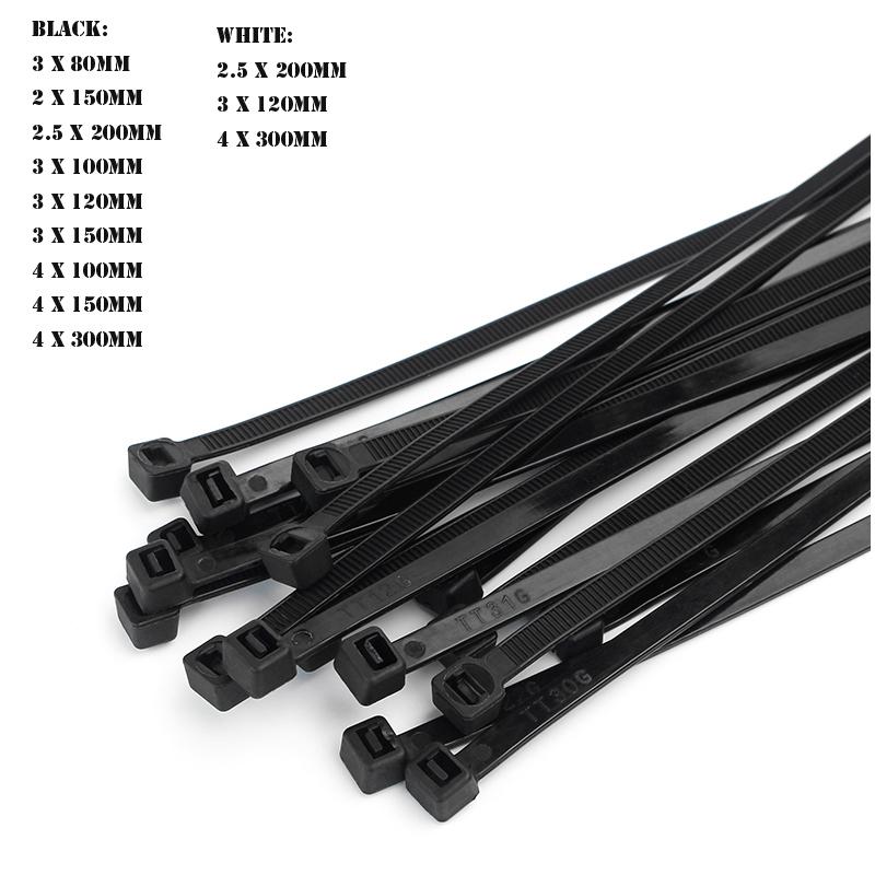 50/100pcs Self Locking Plastic Nylon Cable Tie  Black Cable Tie Fastening Ring Self-Locking Industrial Cable Tie Cable Tie Set